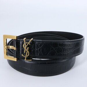 YSL 105 croc embossed classic logo Black Belt e917